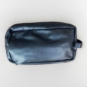 Massei‎ Black Leather Zip Toiletry Bag Made In ITALY Travel Carry On Minimalist